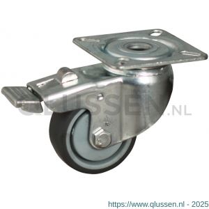 Protempo serie 68-60 zwenk apparatenwiel plaatbevestiging dubbele rem voorloop stalen gaffel grijze PA velg TPE band 50 mm kogellager 468.506.606.300