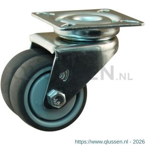 Protempo serie 68-62 zwenk apparatenwiel plaatbevestiging stalen gaffel grijze PA velg TPE band 50 mm kogellager 468.506.626.000
