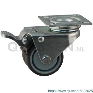 Protempo serie 68-62 zwenk apparatenwiel plaatbevestiging dubbele rem voorloop stalen gaffel grijze PA velg TPE band 50 mm kogellager 468.506.626.300