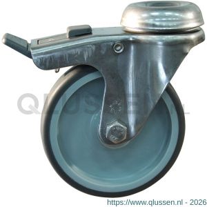 Protempo serie 68-37 zwenk apparatenwiel boutgat dubbele rem voorloop RVS gaffel grijze PP velg TPE band 75 mm glijlager 468.751.370.300