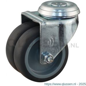 Protempo serie 68-62 zwenk apparatenwiel plaatbevestiging stalen gaffel grijze PP velg TPE band 75 mm glijlager 468.751.626.000