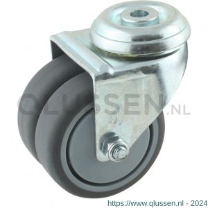 Protempo serie 68-62 zwenk apparatenwiel boutgat stalen gaffel grijze PP velg TPE band 75 mm kogellager 468.756.620.000