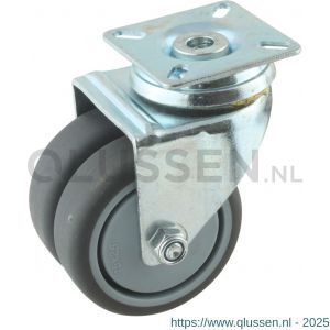 Protempo serie 68-62 zwenk apparatenwiel plaatbevestiging stalen gaffel grijze PP velg TPE band 75 mm kogellager 468.756.626.000