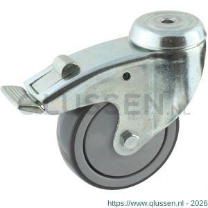 Protempo serie 69-61 zwenk apparatenwiel boutgat dubbele rem voorloop stalen gaffel grijze PP velg TPE band 100 mm kogellager 469.106.610.300