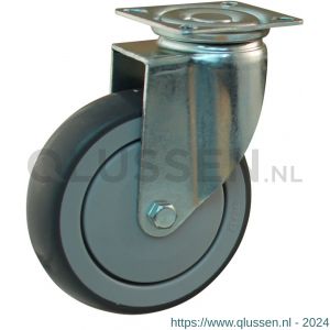 Protempo serie 69-61 zwenk apparatenwiel plaatbevestiging stalen gaffel grijze PP velg TPE band 125 mm kogellager 469.126.616.000