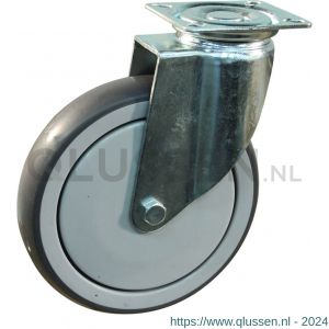 Protempo serie 69-61 zwenk apparatenwiel plaatbevestiging stalen gaffel grijze PP velg TPE band 150 mm kogellager 469.156.616.000