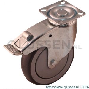 Protempo serie 69-61 zwenk apparatenwiel plaatbevestiging dubbele rem voorloop stalen gaffel grijze PP velg TPE band 150 mm kogellager 469.156.616.300