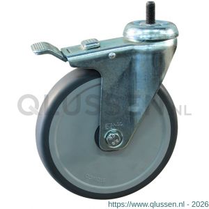 Protempo serie 74-51 zwenk apparatenwiel draadstift M10 dubbele rem voorloop stalen gaffel grijze PA velg TPU band 150 mm kogellager 474.156.514.300