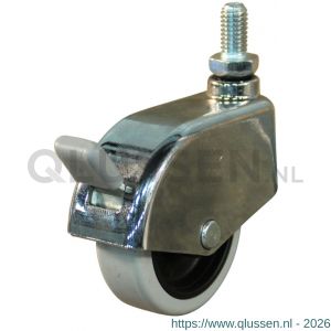 Protempo serie 74-61 zwenk apparatenwiel draadstift M8 enkele rem verchroomd lichtmetalen huis zwarte PP velg grijze TPE band 49 mm glijlager 474.501.617.600