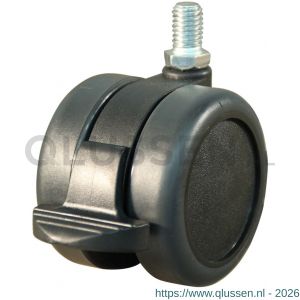 Protempo serie 74-73 zwenk apparatenwiel draadstift M10 enkele rem zwart kunststof huis PA velg grijze PU band 60 mm glijlager 474.601.734.600