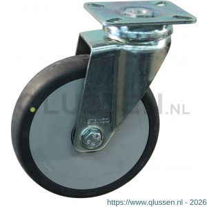Protempo serie 93-51 zwenk apparatenwiel plaatbevestiging stalen gaffel grijze PP velg electrisch geleidend TPE loopvlak 100 mm kogellager 493.106.516.100