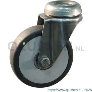 Protempo serie 93-37 zwenk apparatenwiel boutgat RVS gaffel grijze PP velg electrisch geleidend TPE loopvlak 125 mm kogellager 493.126.370.000