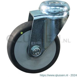 Protempo serie 93-51 zwenk apparatenwiel boutgat stalen gaffel grijze PP velg electrisch geleidend TPE loopvlak 125 mm kogellager 493.126.510.010