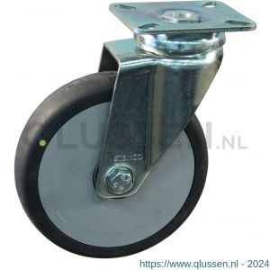 Protempo serie 93-51 zwenk apparatenwiel plaatbevestiging stalen gaffel grijze PP velg electrisch geleidend TPE loopvlak 125 mm kogellager 493.126.516.100