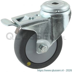 Protempo serie 93-40 zwenk apparatenwiel boutgat dubbele rem voorloop stalen gaffel PP velg electrisch geleidend loopvlak 75 mm kogellager 493.756.400.300