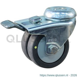 Protempo serie 93-42 zwenk apparatenwiel boutgat dubbele rem voorloop stalen gaffel PP velg electrisch geleidend loopvlak 75 mm kogellager 493.756.420.300