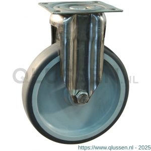 Protempo serie 68-37 bok apparatenwiel plaatbevestiging RVS gaffel grijze PP velg TPE band 100 mm glijlager 568.101.376.000