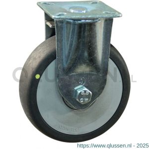 Protempo serie 93-60 bok apparatenwiel plaatbevestiging stalen gaffel grijze PP velg electrisch geleidend TPE loopvlak 75 mm kogellager 593.756.606.000