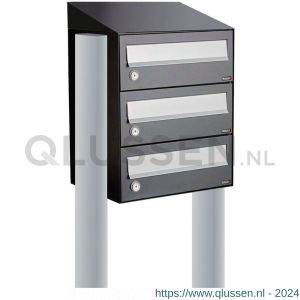 Allux Hive set postkast staal verzinkt gepoedercoat 1-breed 3-hoog met dak op statief antraciet 40030065_1x3ds