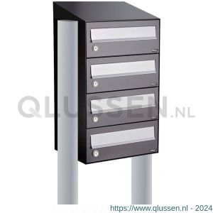 Allux Hive set postkast staal verzinkt gepoedercoat 1-breed 4-hoog met dak op statief antraciet 40030065_1x4ds