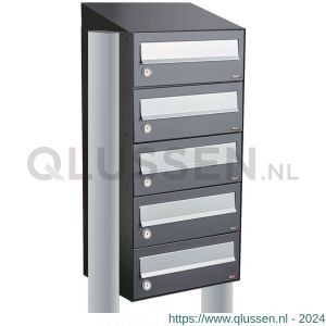 Allux Hive set postkast staal verzinkt gepoedercoat 1-breed 5-hoog met dak op statief antraciet 40030065_1x5ds