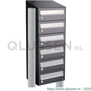 Allux Hive set postkast staal verzinkt gepoedercoat 1-breed 6-hoog met dak op statief antraciet 40030065_1x6ds