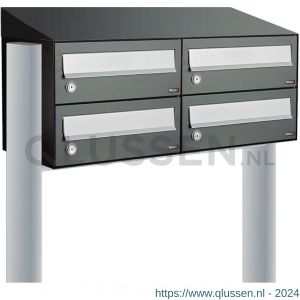 Allux Hive set postkast staal verzinkt gepoedercoat 2-breed 2-hoog met dak op statief antraciet 40030065_2x2ds