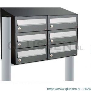 Allux Hive set postkast staal verzinkt gepoedercoat 2-breed 3-hoog met dak op statief antraciet 40030065_2x3ds