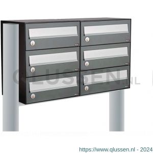 Allux Hive set postkast staal verzinkt gepoedercoat 2-breed 3-hoog op statief antraciet 40030065_2x3s