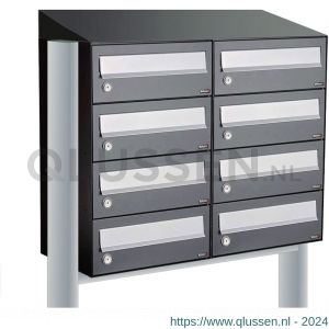 Allux Hive set postkast staal verzinkt gepoedercoat 2-breed 4-hoog met dak op statief antraciet 40030065_2x4ds