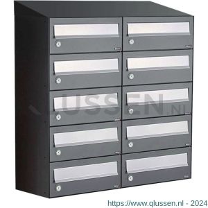 Allux Hive set postkast staal verzinkt gepoedercoat 2-breed 5-hoog met dak antraciet 40030065_2x5d