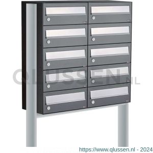 Allux Hive set postkast staal verzinkt gepoedercoat 2-breed 5-hoog op statief antraciet 40030065_2x5s