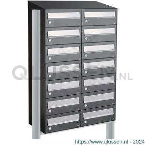 Allux Hive set postkast staal verzinkt gepoedercoat 2-breed 7-hoog met dak op statief antraciet 40030065_2x7ds