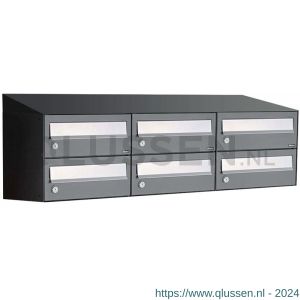 Allux Hive set postkast staal verzinkt gepoedercoat 3-breed 2-hoog met dak antraciet 40030065_3x2d