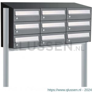 Allux Hive set postkast staal verzinkt gepoedercoat 3-breed 3-hoog met dak op statief antraciet 40030065_3x3ds