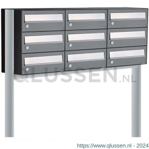 Allux Hive set postkast staal verzinkt gepoedercoat 3-breed 3-hoog op statief antraciet 40030065_3x3s