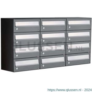 Allux Hive set postkast staal verzinkt gepoedercoat 3-breed 4-hoog antraciet 40030065_3x4