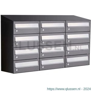 Allux Hive set postkast staal verzinkt gepoedercoat 3-breed 4-hoog met dak antraciet 40030065_3x4d