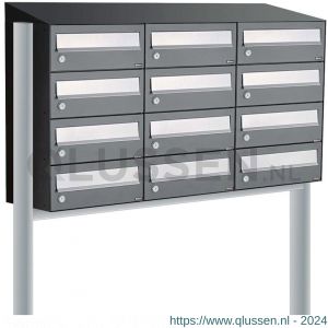 Allux Hive set postkast staal verzinkt gepoedercoat 3-breed 4-hoog met dak op statief antraciet 40030065_3x4ds