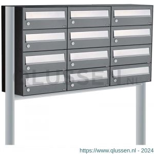 Allux Hive set postkast staal verzinkt gepoedercoat 3-breed 4-hoog op statief antraciet 40030065_3x4s