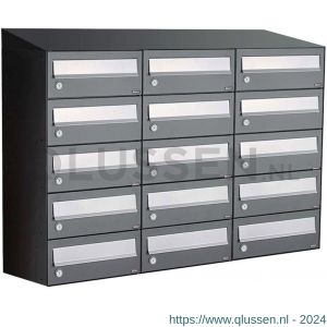 Allux Hive set postkast staal verzinkt gepoedercoat 3-breed 5-hoog met dak antraciet 40030065_3x5d