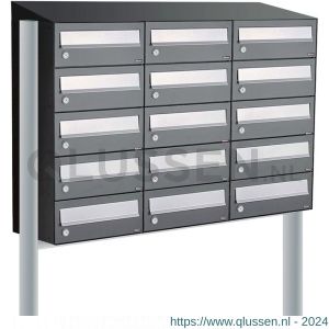 Allux Hive set postkast staal verzinkt gepoedercoat 3-breed 5-hoog met dak op statief antraciet 40030065_3x5ds