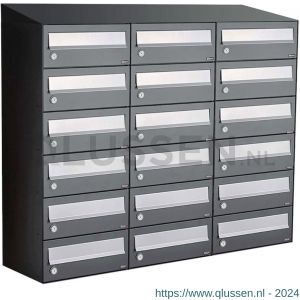 Allux Hive set postkast staal verzinkt gepoedercoat 3-breed 6-hoog met dak antraciet 40030065_3x6d