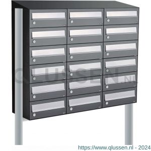 Allux Hive set postkast staal verzinkt gepoedercoat 3-breed 6-hoog met dak op statief antraciet 40030065_3x6ds