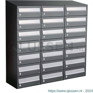 Allux Hive set postkast staal verzinkt gepoedercoat 3-breed 7-hoog met dak antraciet 40030065_3x7d