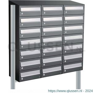 Allux Hive set postkast staal verzinkt gepoedercoat 3-breed 7-hoog met dak op statief antraciet 40030065_3x7ds