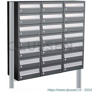 Allux Hive set postkast staal verzinkt gepoedercoat 3-breed 7-hoog op statief antraciet 40030065_3x7s