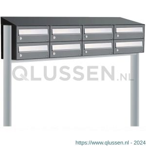 Allux Hive set postkast staal verzinkt gepoedercoat 4-breed 2-hoog met dak op statief antraciet 40030065_4x2ds