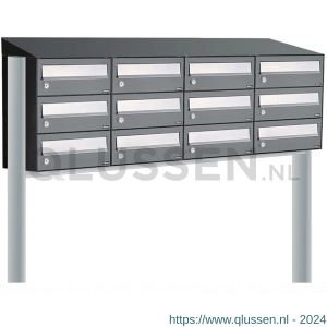 Allux Hive set postkast staal verzinkt gepoedercoat 4-breed 3-hoog met dak op statief antraciet 40030065_4x3ds