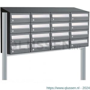 Allux Hive set postkast staal verzinkt gepoedercoat 4-breed 4-hoog met dak op statief antraciet 40030065_4x4ds